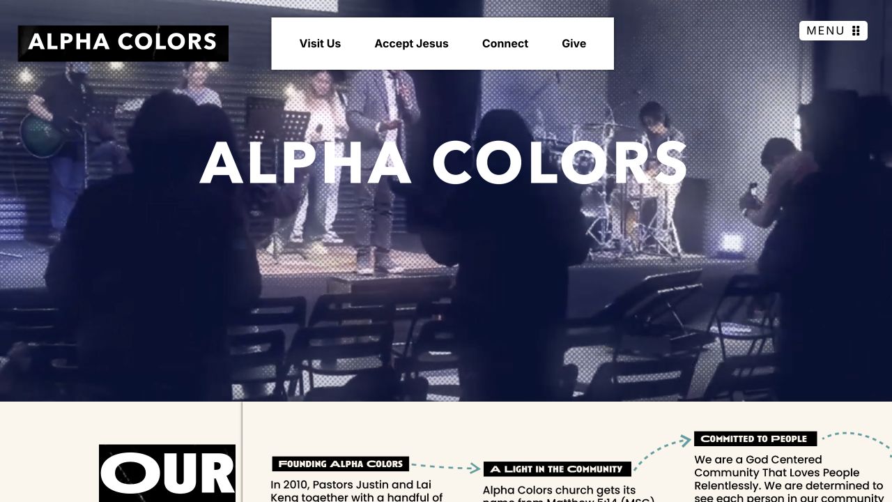 Alpha Colors website with community photography and visitor navigation