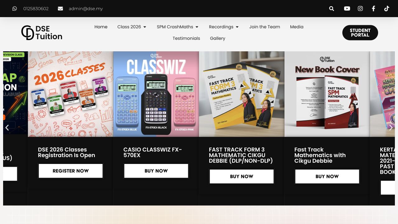 DSE Tuition website showing classes, calculators and learning resources