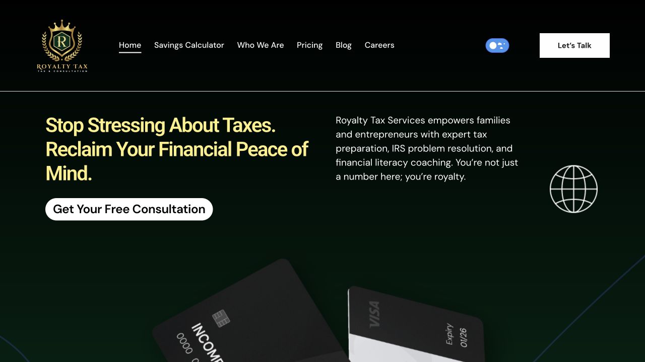 Royalty Tax public website homepage