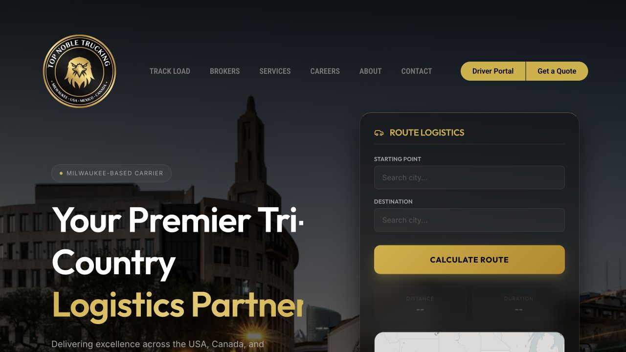 Top Noble Trucking public website homepage